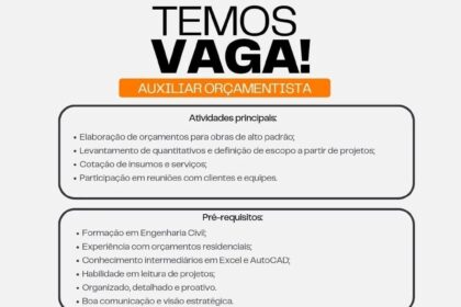 Vaga para Auxiliar Orçamentista