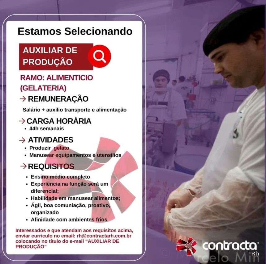 Vaga para Auxiliar de Produção