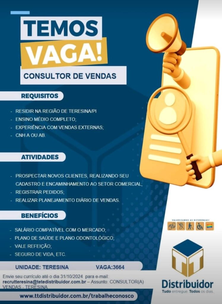 Vaga para Consultor de Vendas