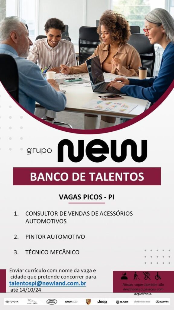 Vaga para Consultor de Vendas, Pintor Automotivo e Técnico Mecânico