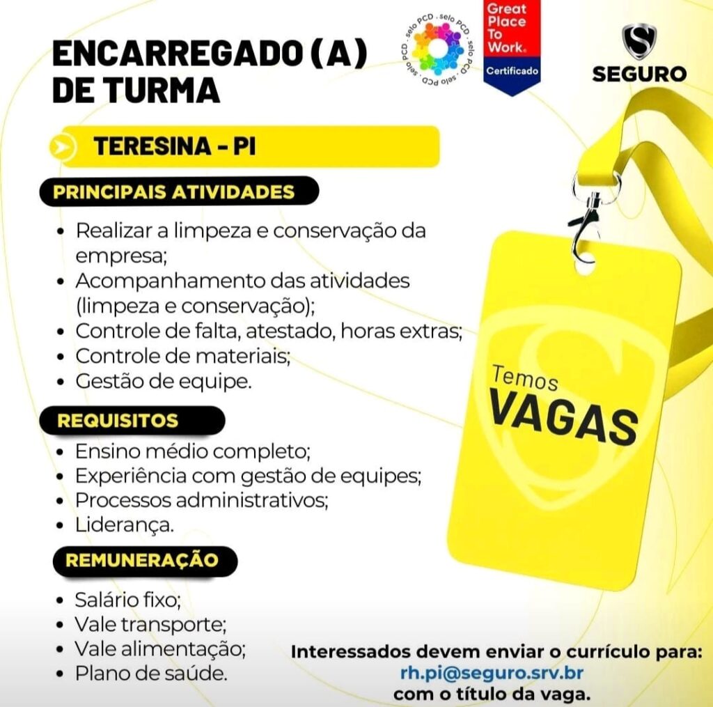 Vaga para Encarregado(a) de Turma