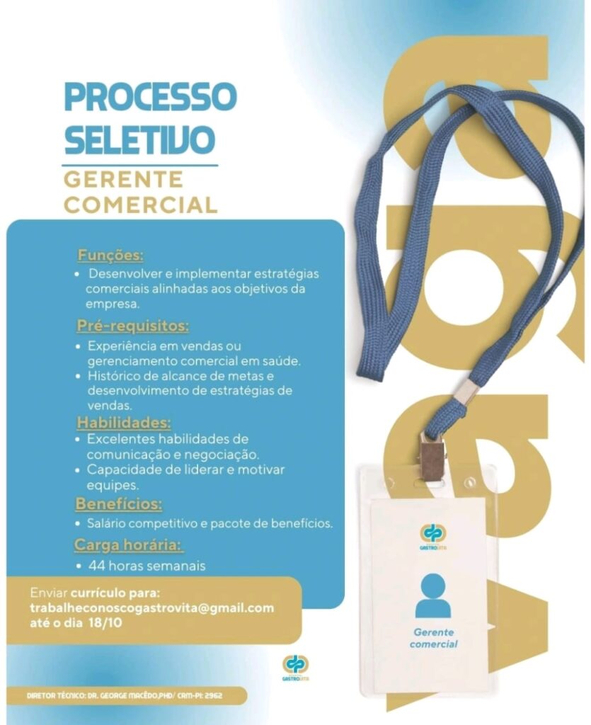 Vaga para Gerente Comercial em Teresina