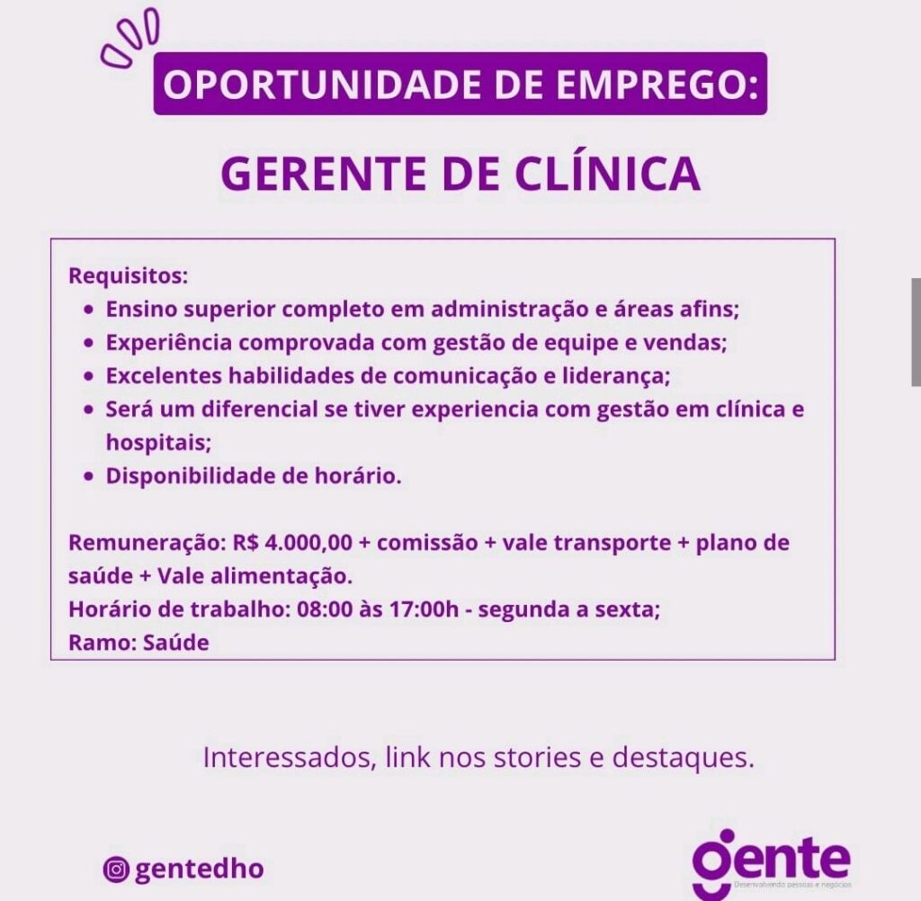 Vaga para Gerente de Clínica