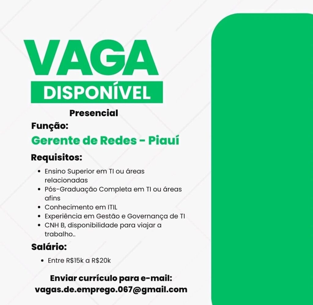 Vaga para Gerente de Redes