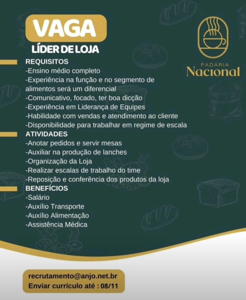 Vaga para Líder de Loja