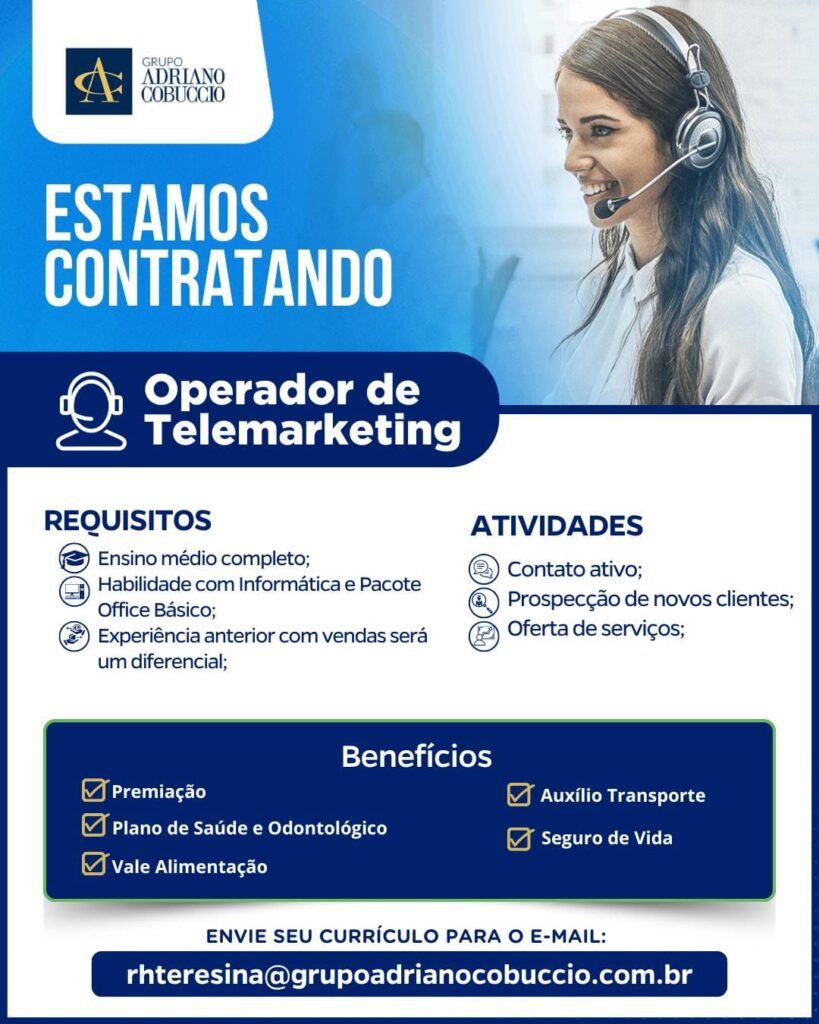 Vaga para Operador de Telemarketing