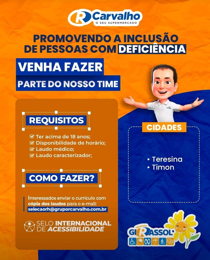 Vaga para PCD em Teresina e Timon