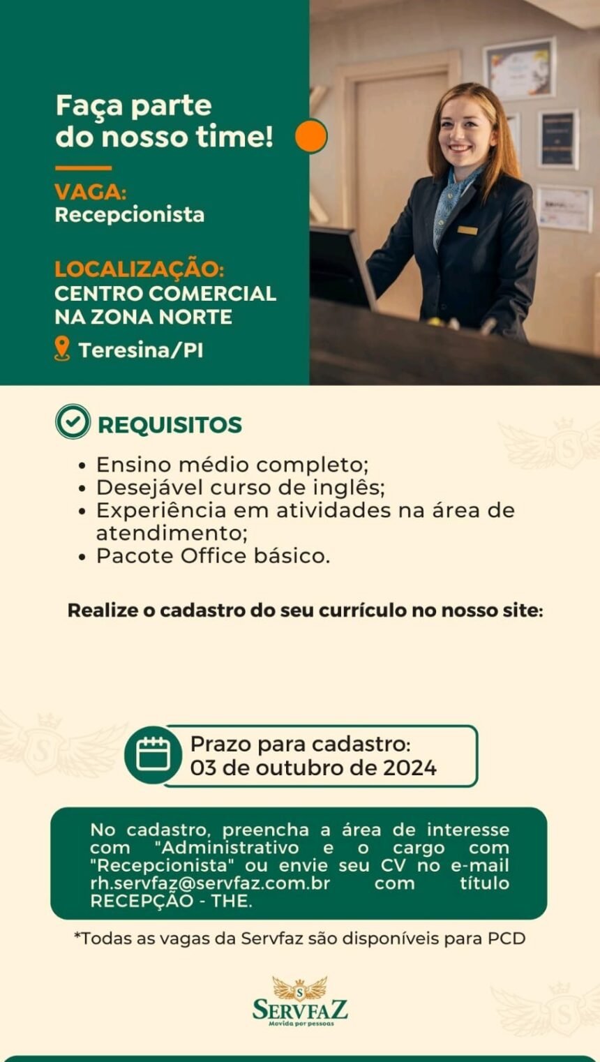 Vaga para Recepcionista