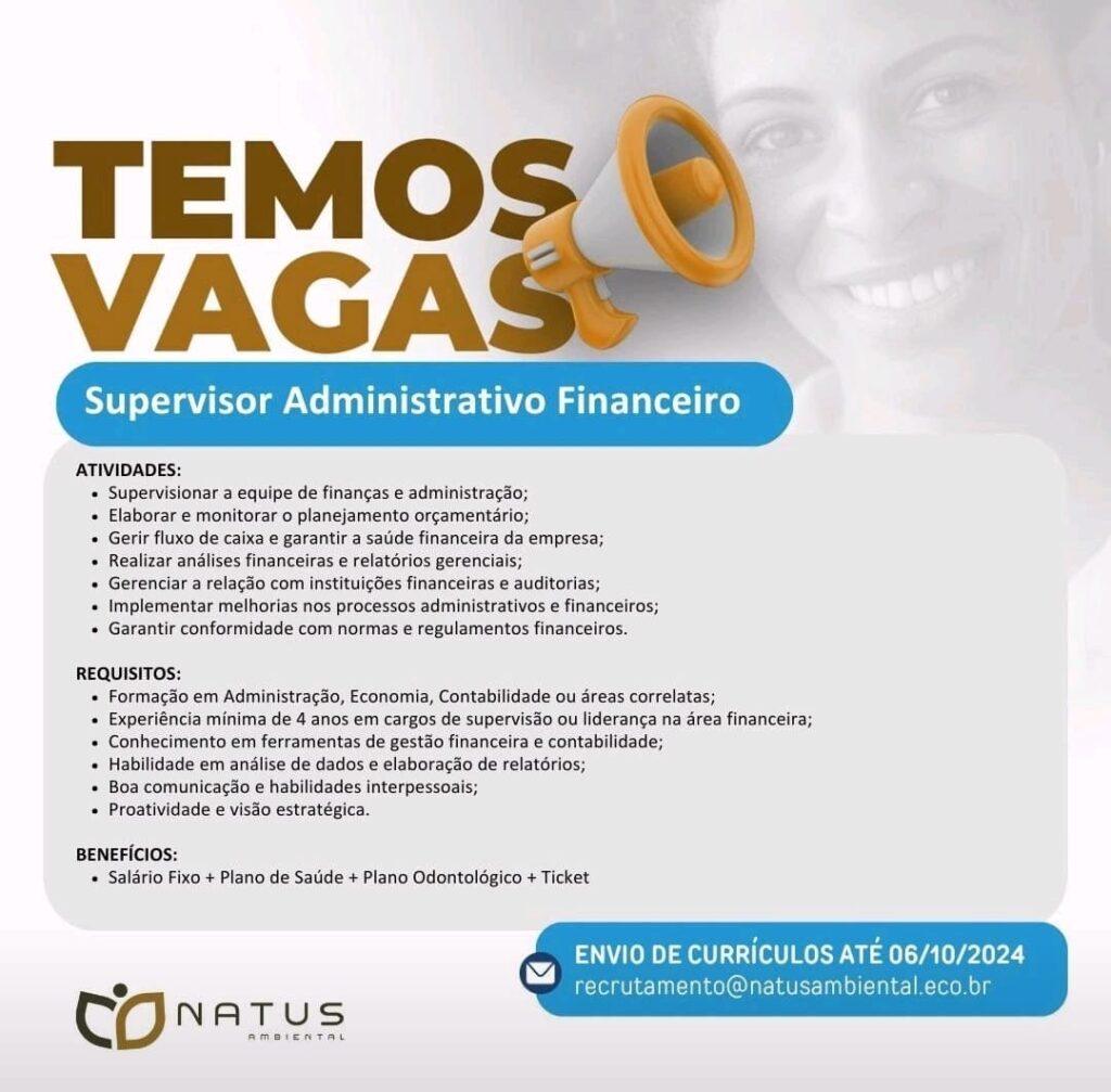 Vaga para Supervisor Adm Financeiro