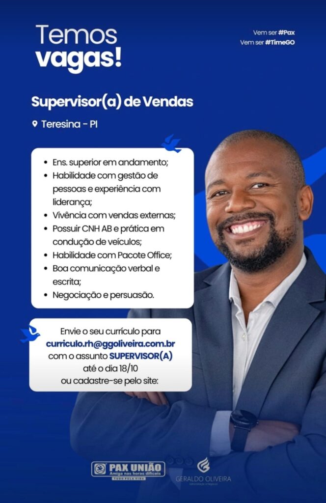 Vaga para Supervisor(a) de Vendas