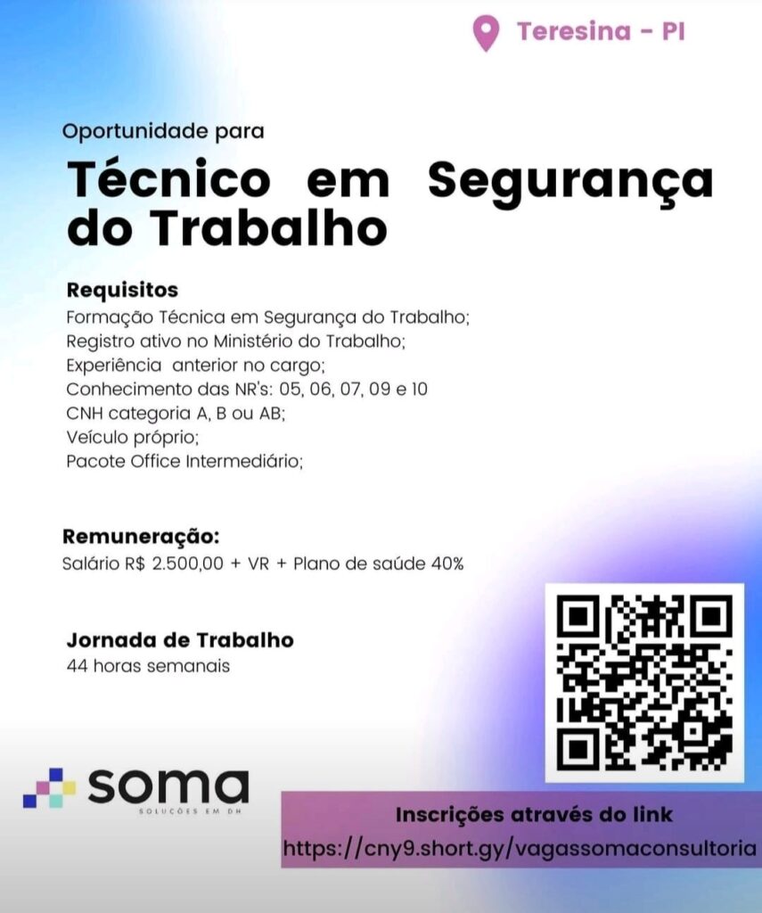 Vaga para Técnico em Segurança do Trabalho