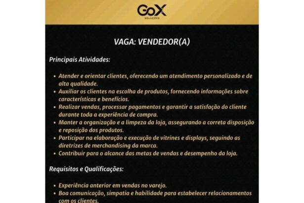 Vaga para Vendedor(a)