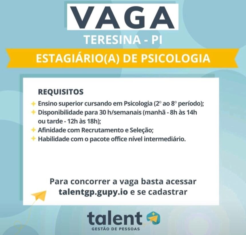 Vaga de Estágio para Psicologia 