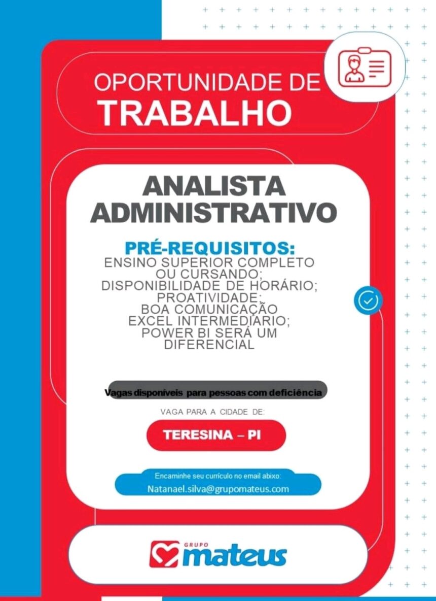 Vaga para Analista Administrativo