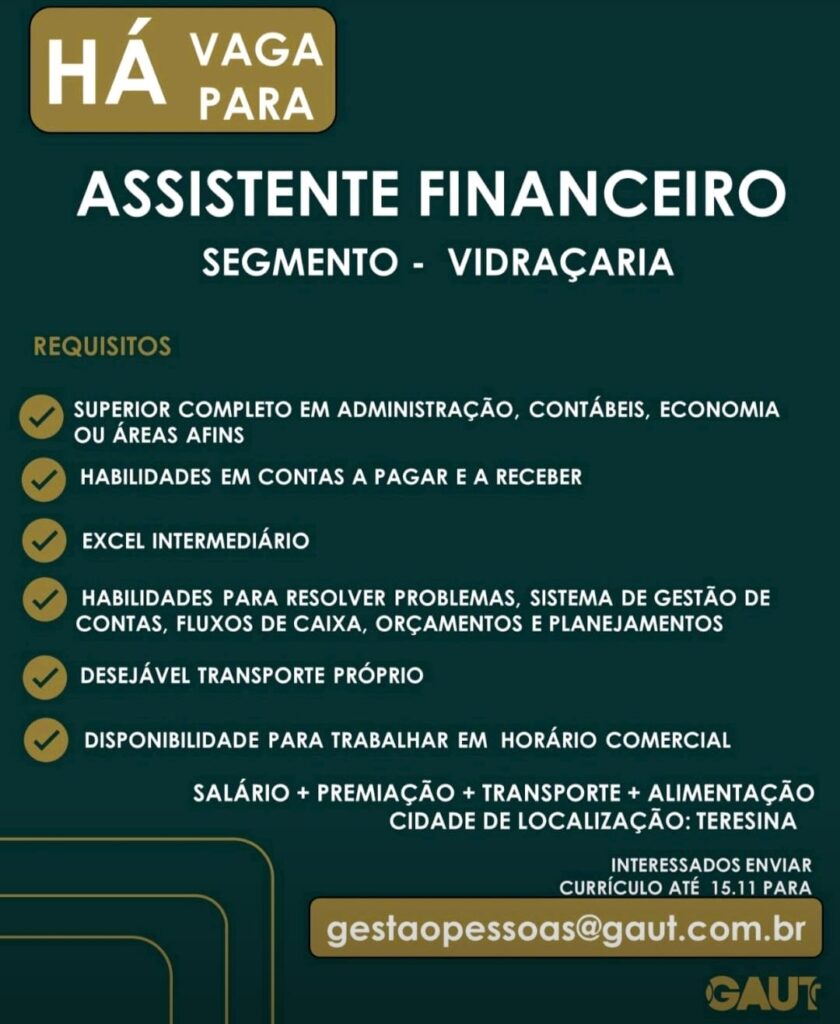 Vaga para Assistente Financeiro