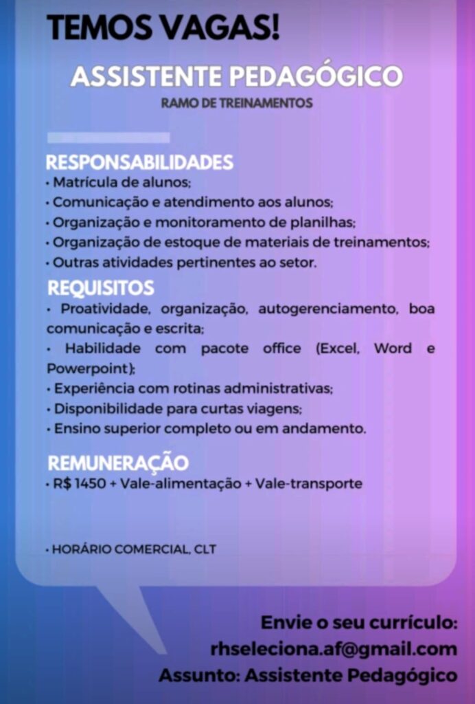 Vaga para Assistente Pedagógico