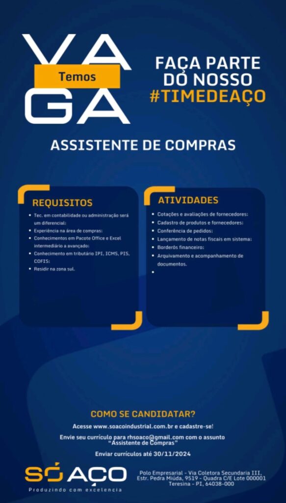 Vaga para Assistente de Compras