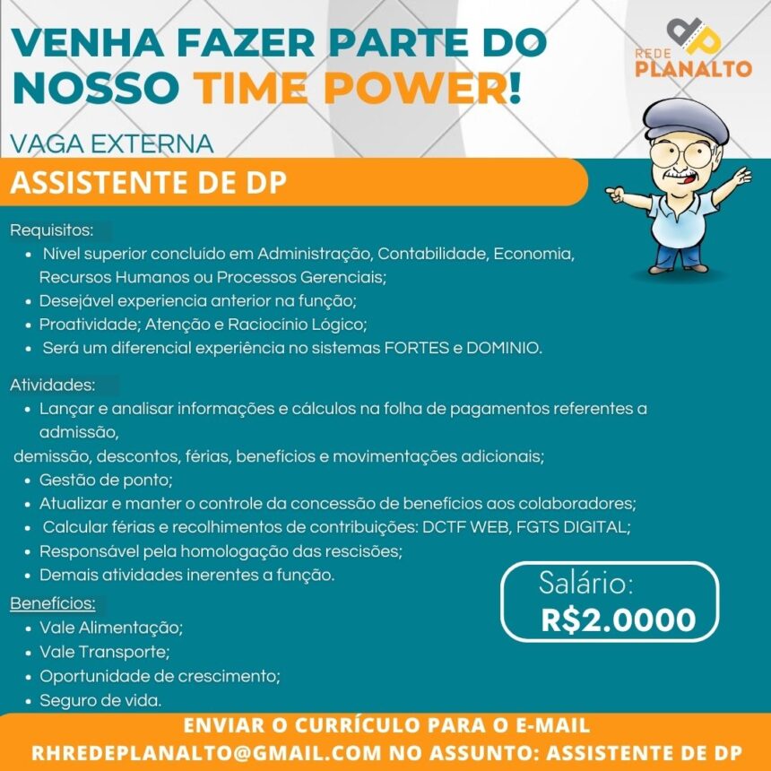 Vaga para Assistente de DP