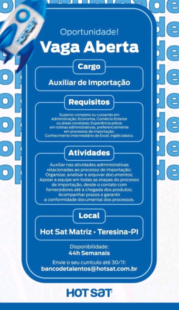 Vaga para Auxiliar de Importação