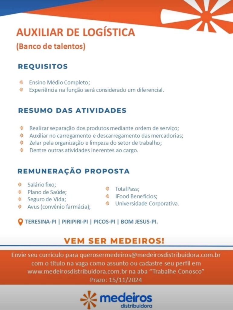 Vaga para Auxiliar de Logística