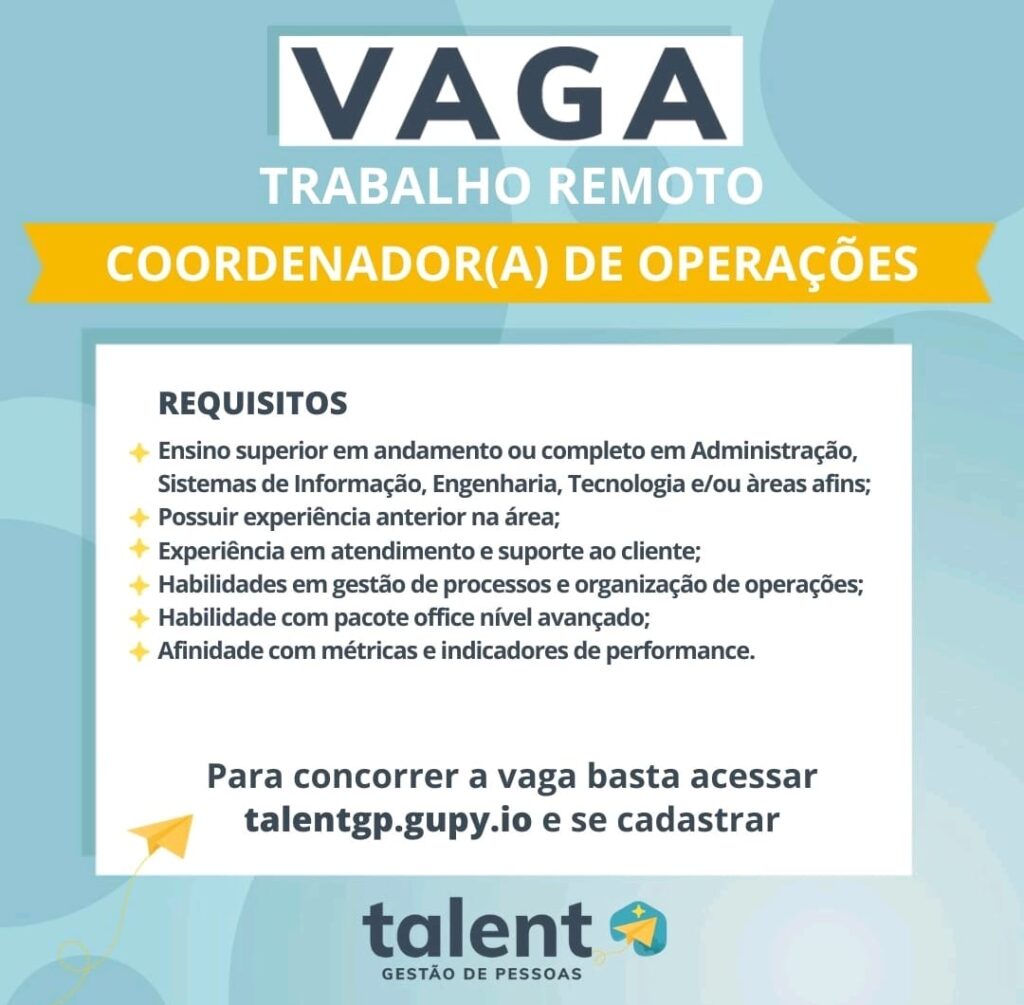 Vaga para Coordenador(a) de Operações