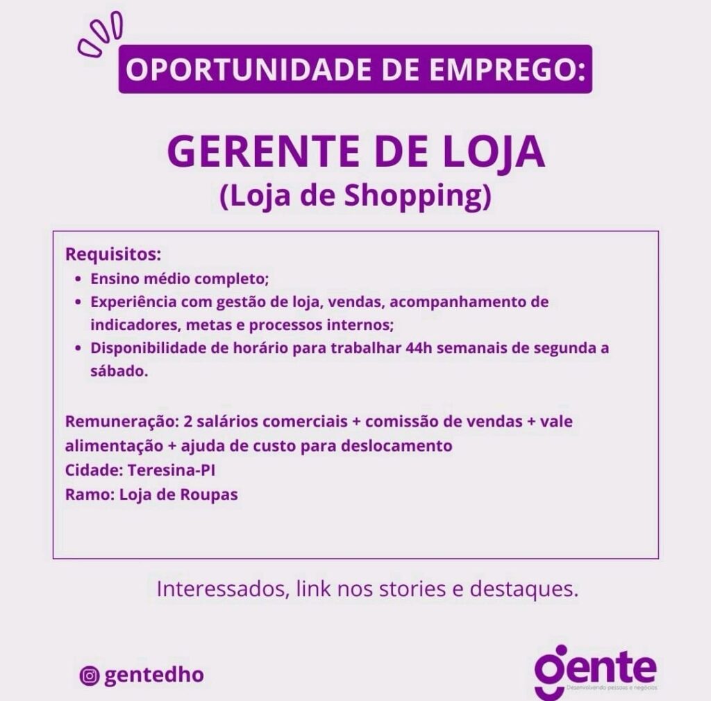 Vaga para Gerente de Loja