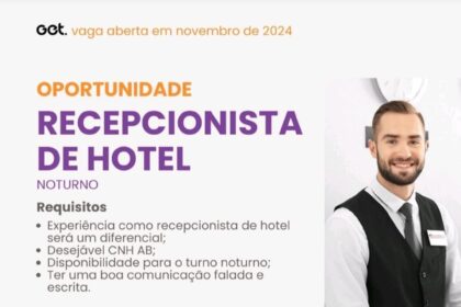 Vaga para Recepcionista de Hotel