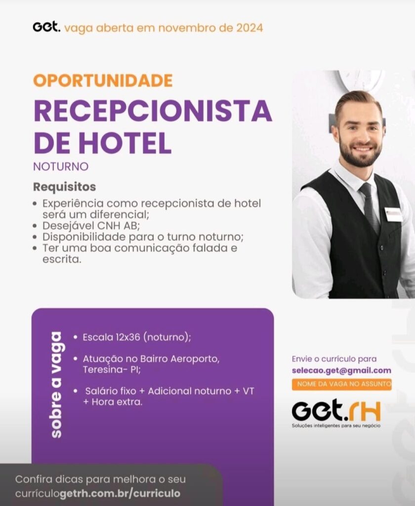 Vaga para Recepcionista de Hotel