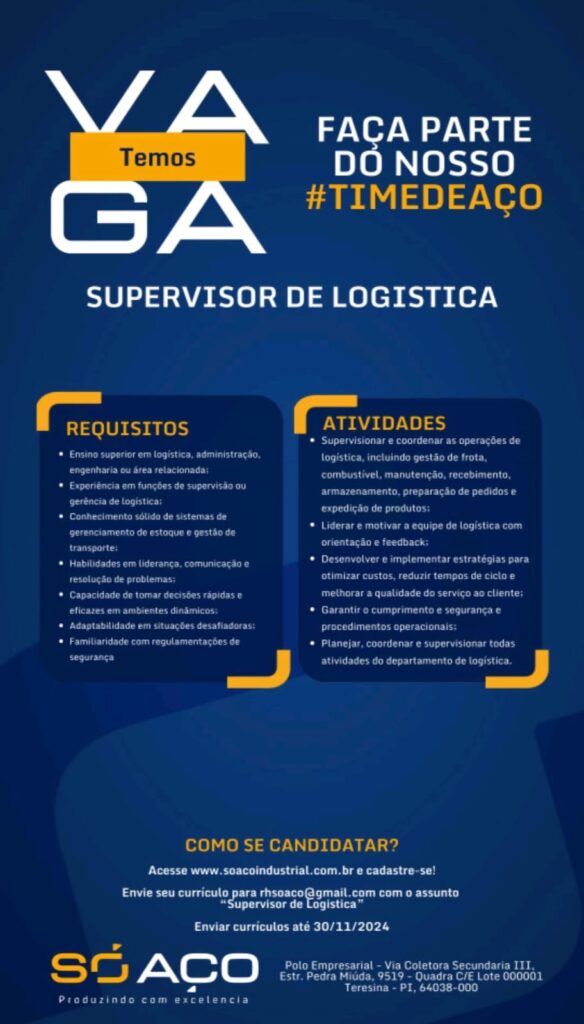 Vaga para Supervisor de Logística