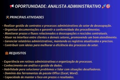 Vaga para Analista Administrativo