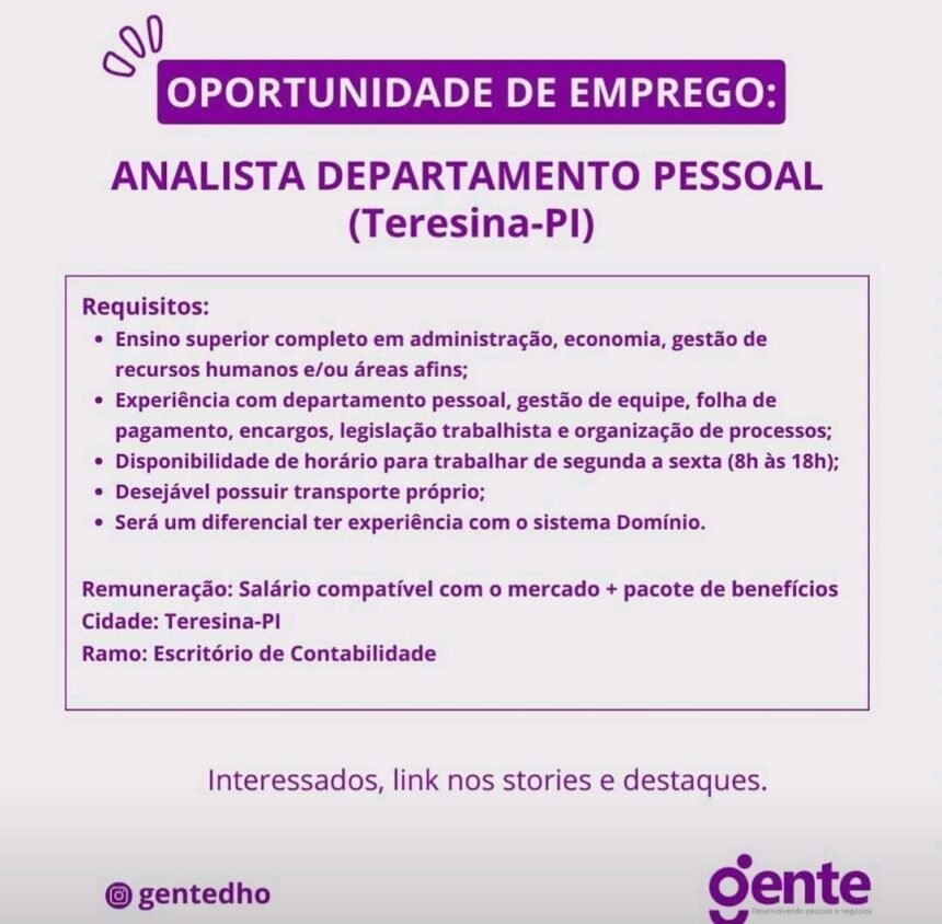 Vaga para Analista de DP