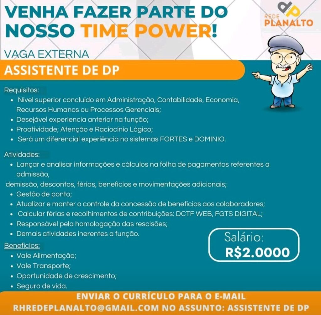 Vaga para Assistente de DP