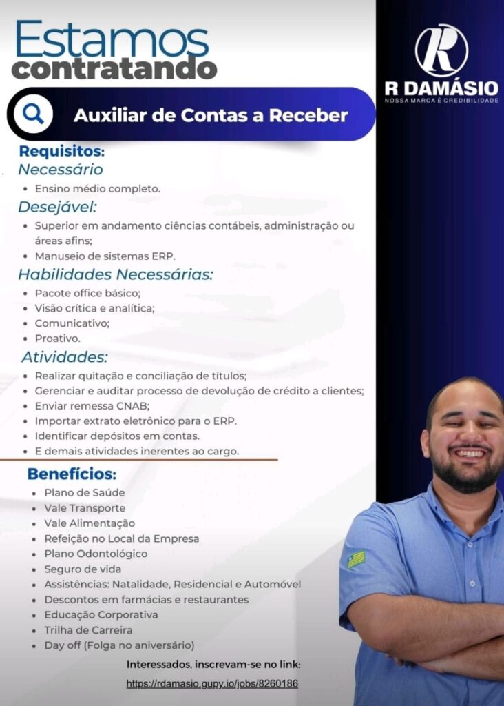 Vaga para Auxiliar de Contas a Receber