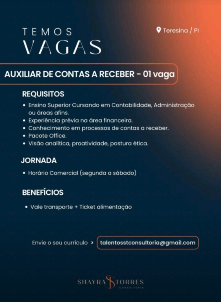 Vaga para Auxiliar de Contas a Receber