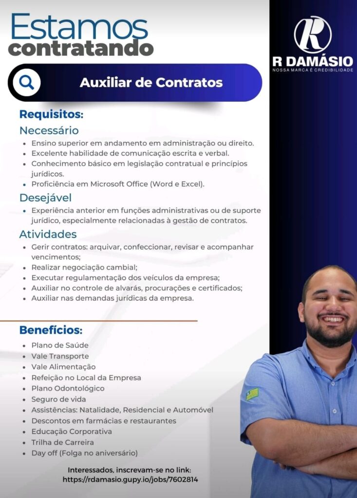 Vaga para Auxiliar de Contratos