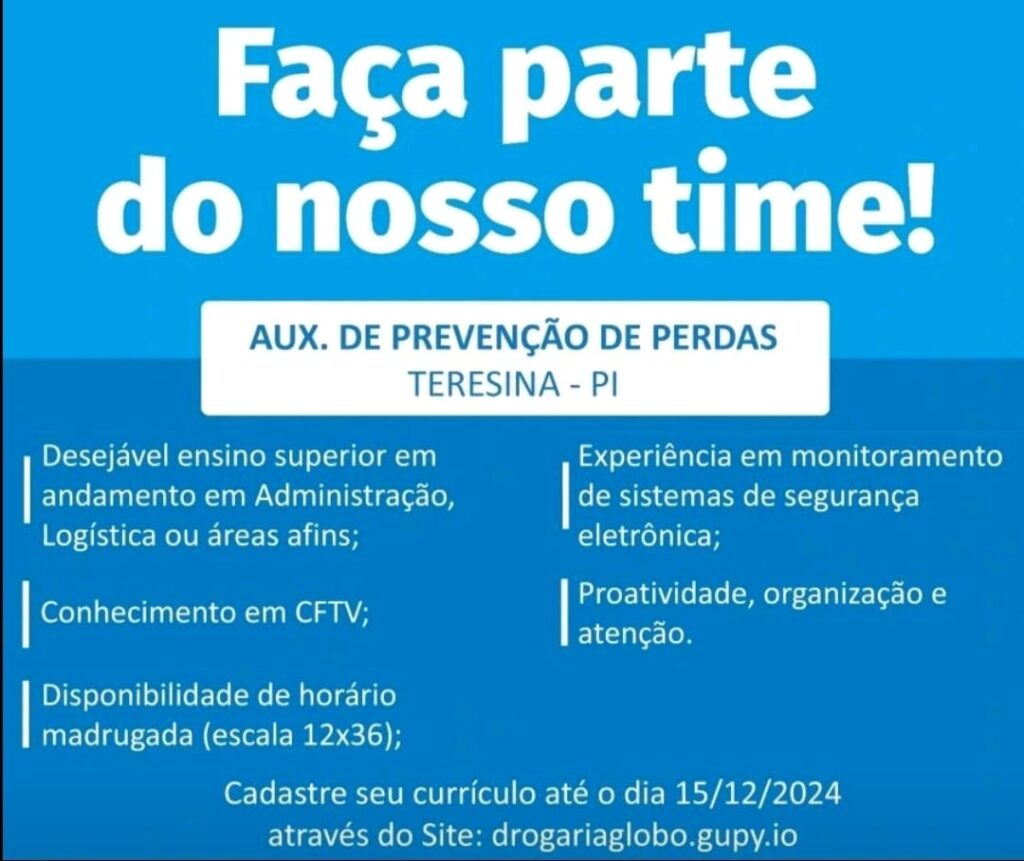 Vaga para Auxiliar de Prevenção de Perdas