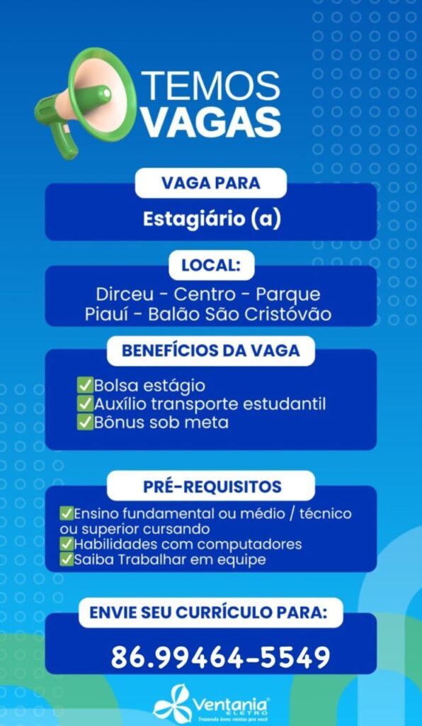 Vaga para Estágio para Fundamental ou Médio/ Técnico ou Superior