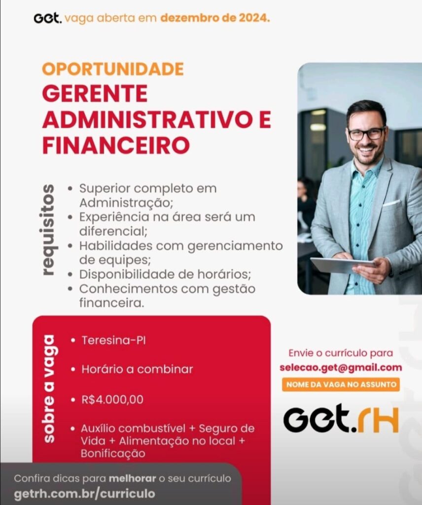 Vaga para Gerente Administrativo