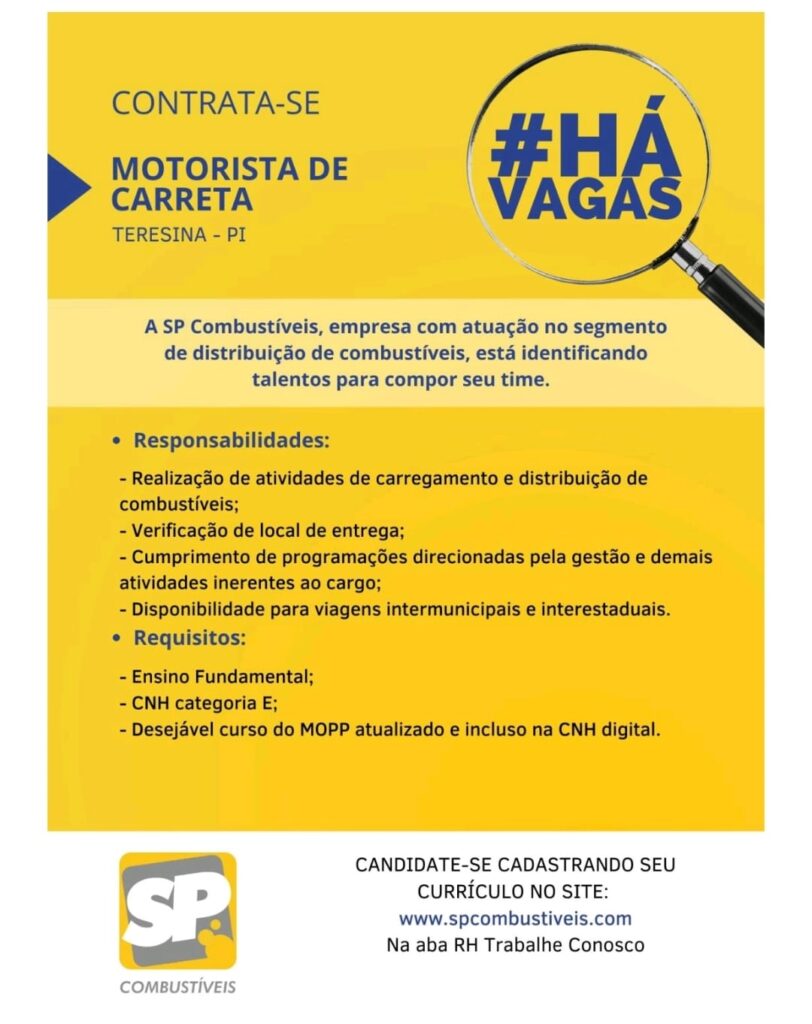 Vaga para Motorista de Carreta