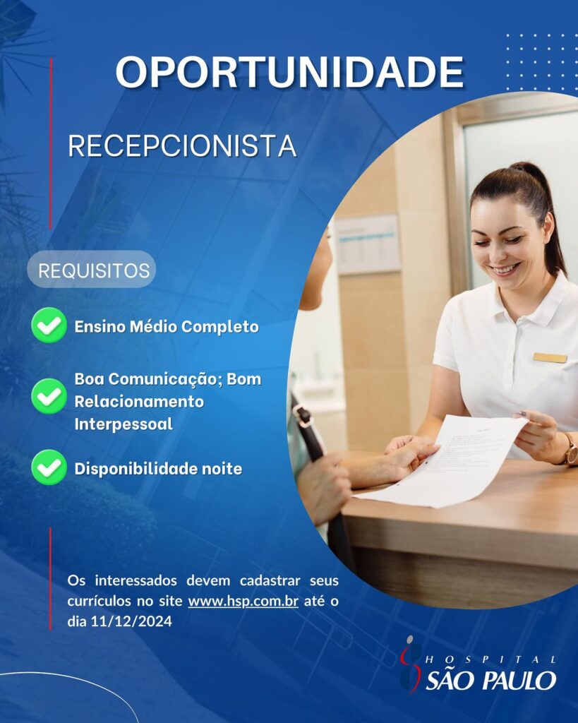 Vaga para Recepcionista