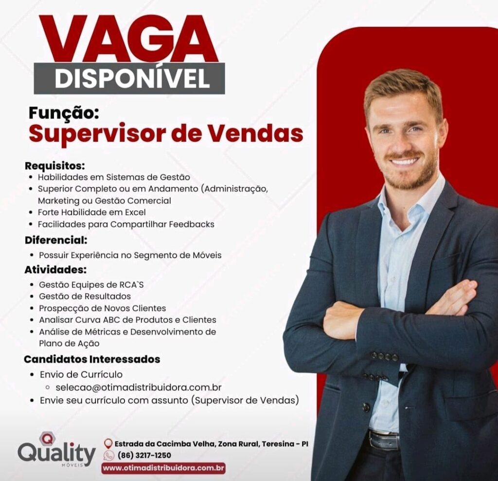 Vaga para Supervisor de Vendas