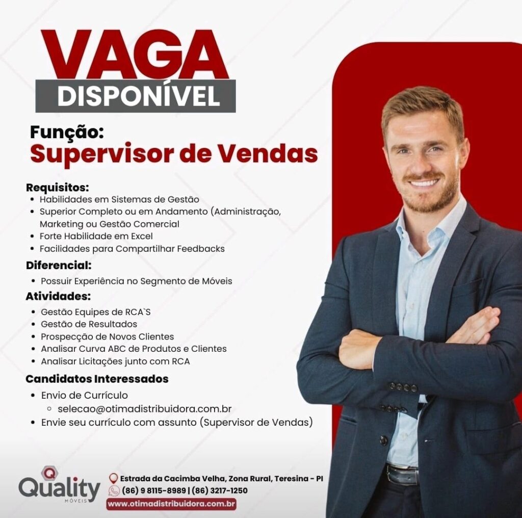 Vaga para Supervisor de Vendas