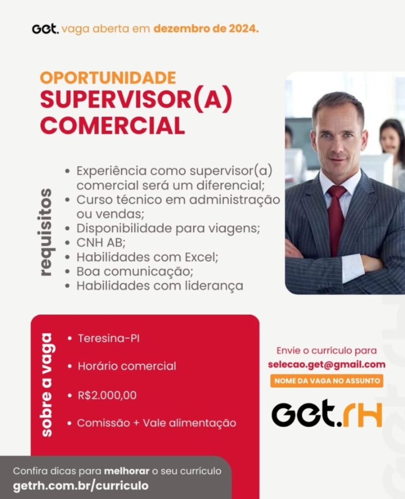 Vaga para Supervisor(a) Comercial