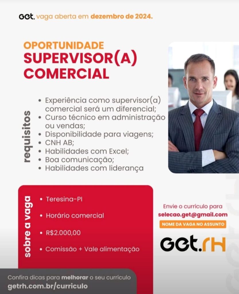 Vaga para Supervisor(a) Comercial