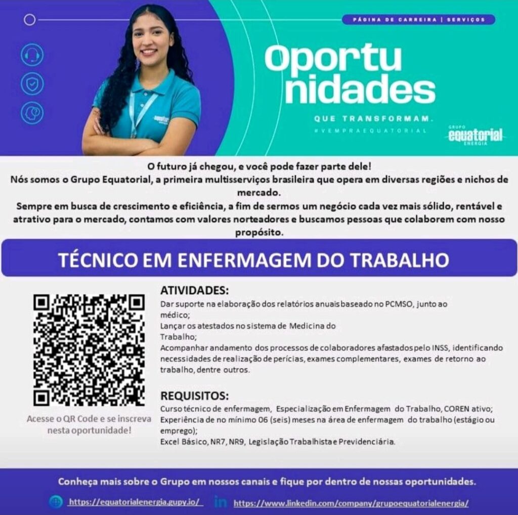 Vaga para Técnico em Enfermagem do Trabalho