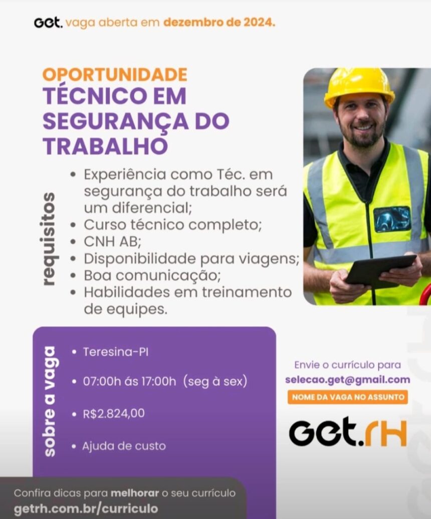 Vaga para Técnico em Segurança do Trabalho