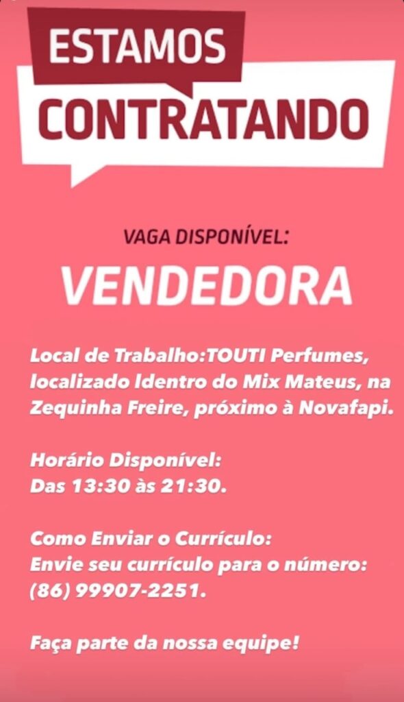 Vaga para Vendedora