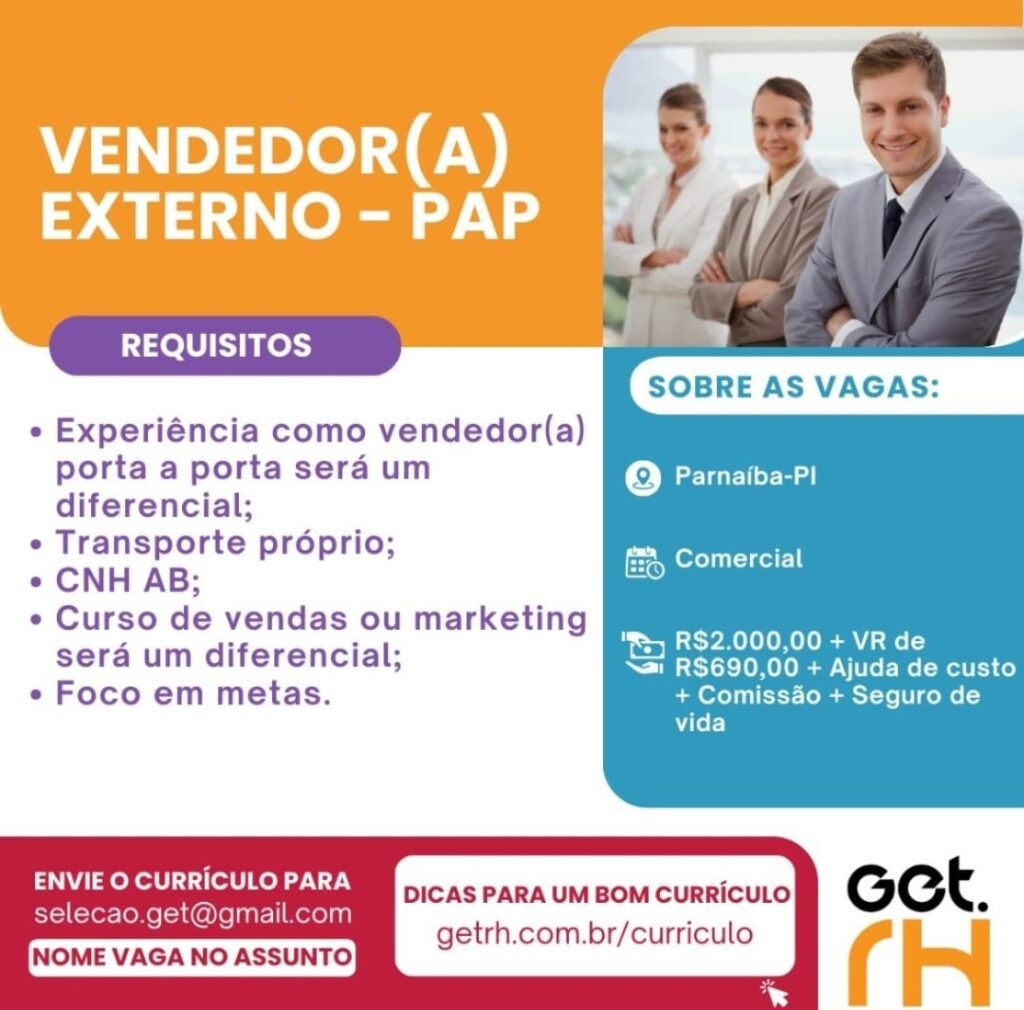 Vaga para Vendedor(a) Externo (PAP)