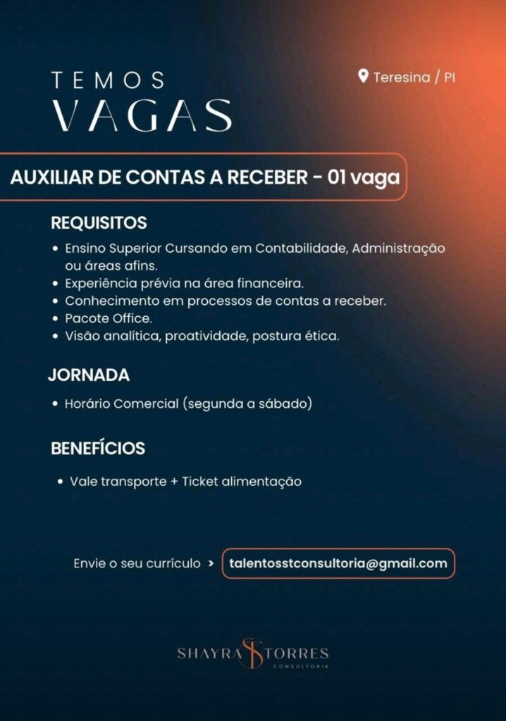 Vaga para Auxiliar de Contas a Receber