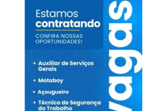 Vaga para Auxiliar de Serviços Gerais, Motoboy, Açougueiro, Técnico de Segurança do Trabalho e Coordenador de Compras